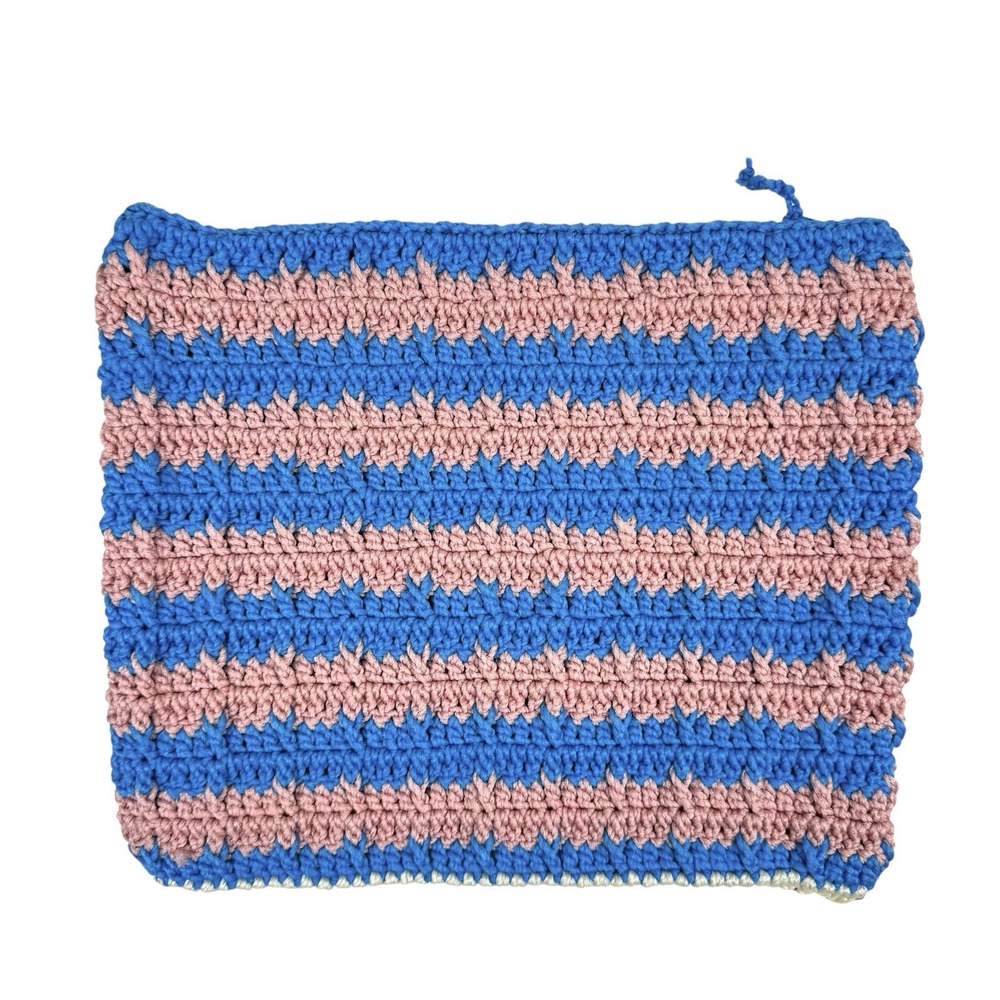 Vintage 70s Stripe Crochet‎ Clutch Purse Makeup Bag Handmade Multicolor Retro - Picture 3 of 8